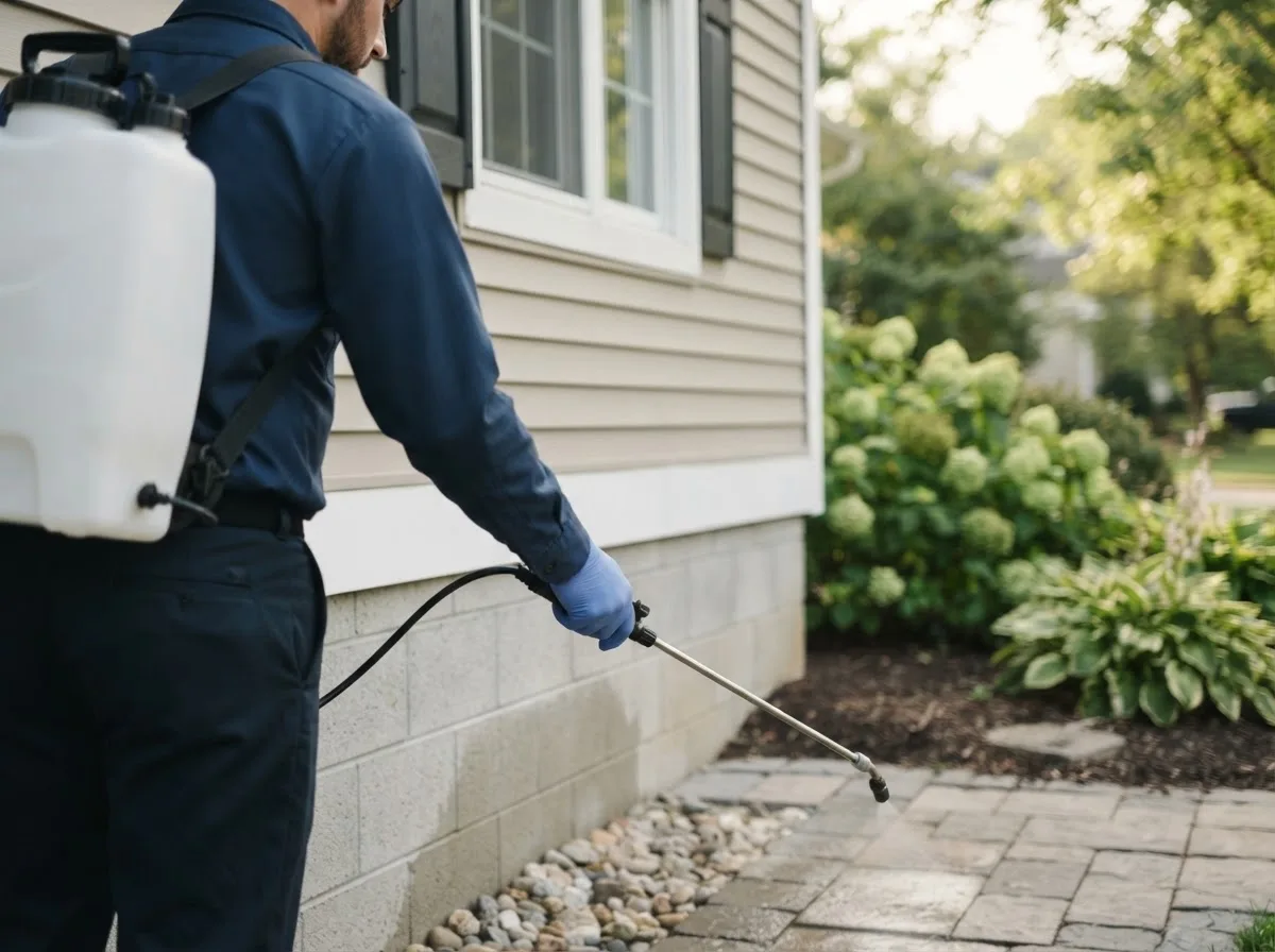Pest control technician inspecting a home in Foley, MN